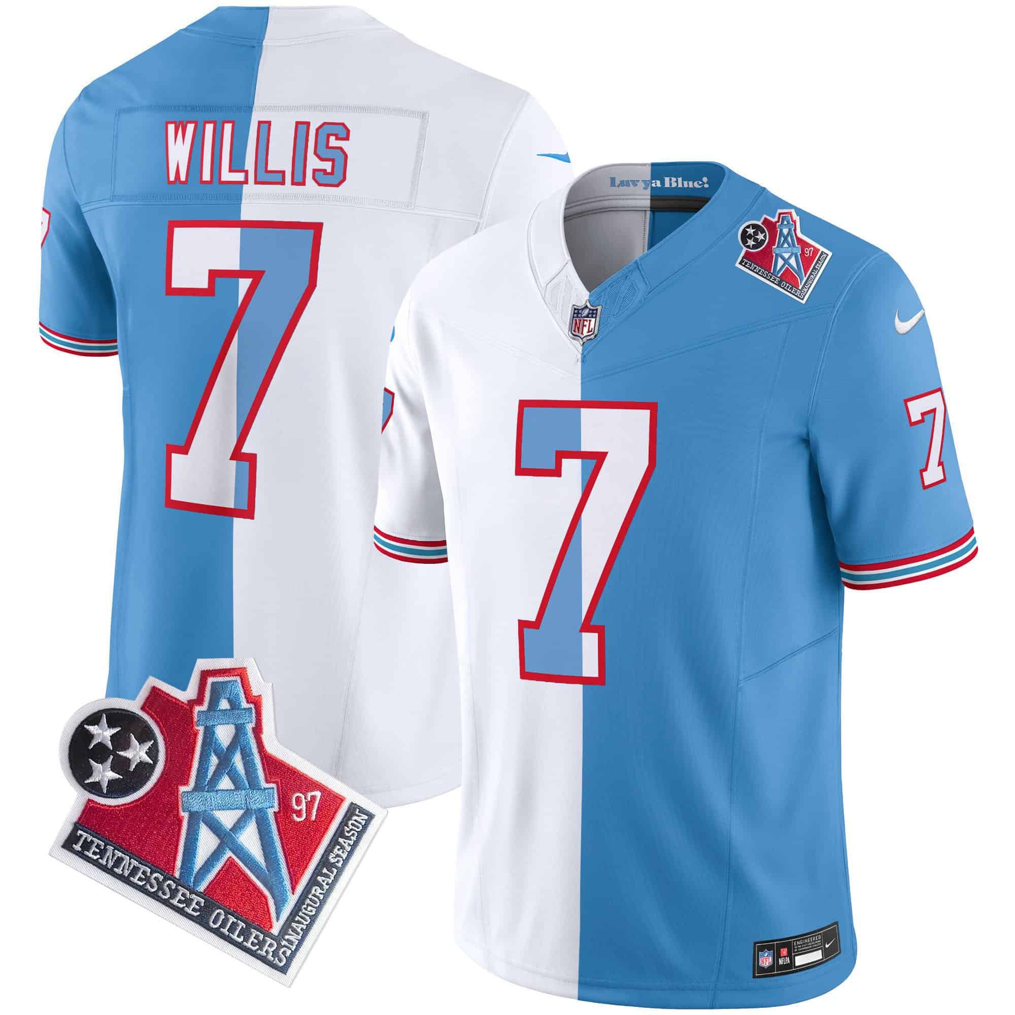 Men Tennessee Titans #7 Willis Light Blue with white 1997 Throwback 2024 Nike Limited Vapor NFL Jersey